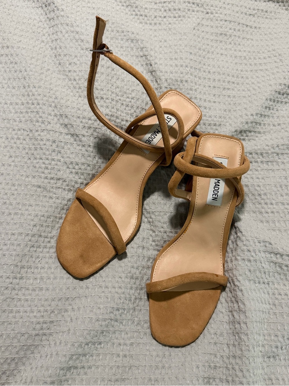 Steve Madden Tan Suede Strappy Ankle-Strap Heels